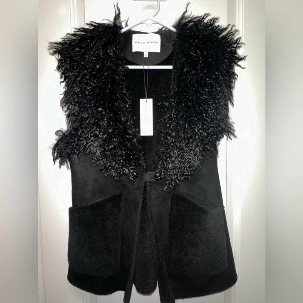 NWT Rebecca Minkoff Women's Black Fur Collar Vest Size Small